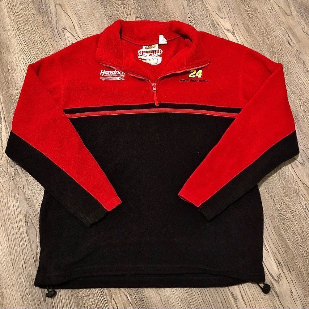 NASCAR Winners Circle Jeff Gordon 24 Fleece Pullover 1/4 Zip Mens L Red Black